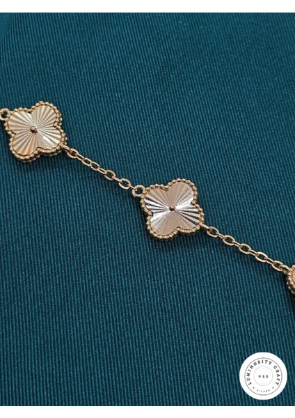 925 Ayar Gümüş Erkek ve Kadın Yonca Model Altın Kaplama Bileklik - Van fırsatları