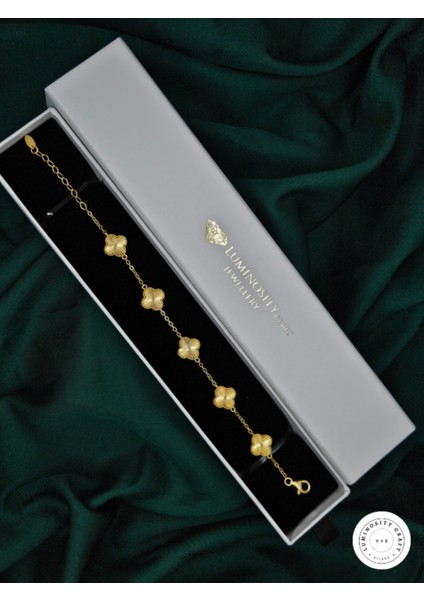 925 Ayar Gümüş Erkek ve Kadın Yonca Model Altın Kaplama Bileklik - Van indirimleri