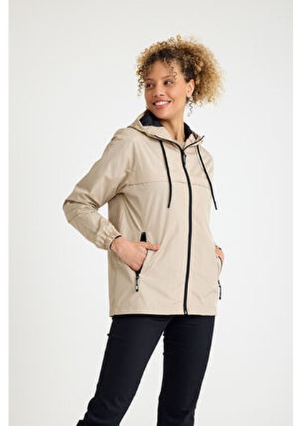 Kadın Içi Astarlı Suya Dayanıklı Kapüşonlu Cepli Yağmurluk