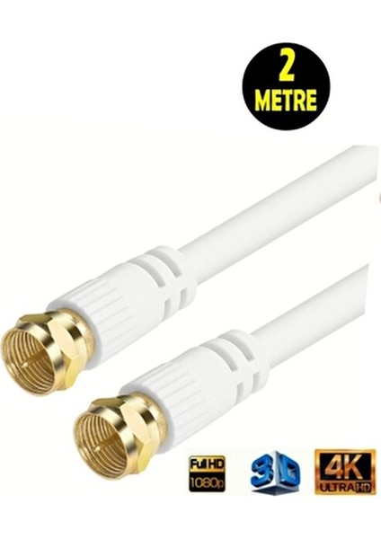 2 Metre Fabrikasyon Gold Uç F Konnektörlü Rg6/u4 Full Hd 3D 4K Anten Tv Çanak Uydu Lnb Kablosu