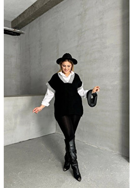 Erkekler İçin Büyük Beden V Yaka Kısa Kollu Triko Süveter Modern Stil Siyah fiyatları