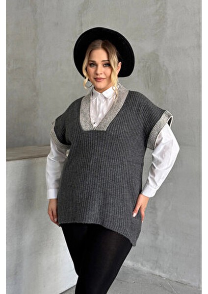 Büyük Beden V Yaka Kısa Kollu Triko Süveter Şık Tasarım ve Rahat Kullanım fiyatları