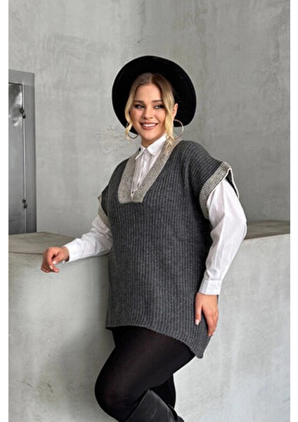 Büyük Beden V Yaka Kısa Kollu Triko Süveter Şık Tasarım ve Rahat Kullanım modelleri