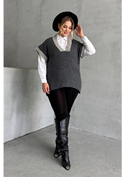 Büyük Beden V Yaka Kısa Kollu Triko Süveter Şık Tasarım ve Rahat Kullanım fırsatları