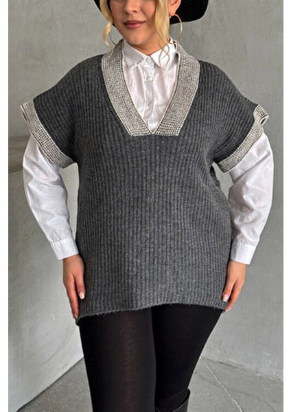 Büyük Beden V Yaka Kısa Kollu Triko Süveter Şık Tasarım ve Rahat Kullanım indirimleri