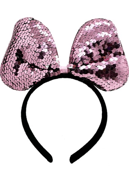 Renk Değiştiren Pullu Payetli Fiyonk Parti Tacı Pembe Gümüş Renk 20X16 cm (5263)