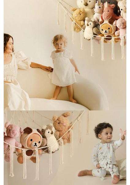 Makrome Hamak Duvar Oyuncak Düzenleyici Sepet Çocuk Odası Oyuncak Toparlayıcı Duvar Süsü