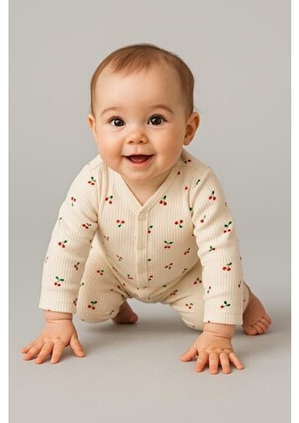 Kız Bebek Kirazlı Baskılı Çıtçıtlı Yenidoğan Bebek Tulumu %100 Pamuk Esnek 1-3-6 Aylık fiyatları