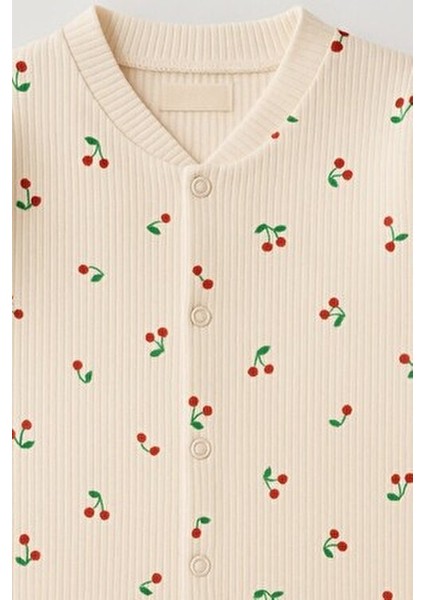 Kız Bebek Kirazlı Baskılı Çıtçıtlı Yenidoğan Bebek Tulumu %100 Pamuk Esnek 1-3-6 Aylık modelleri