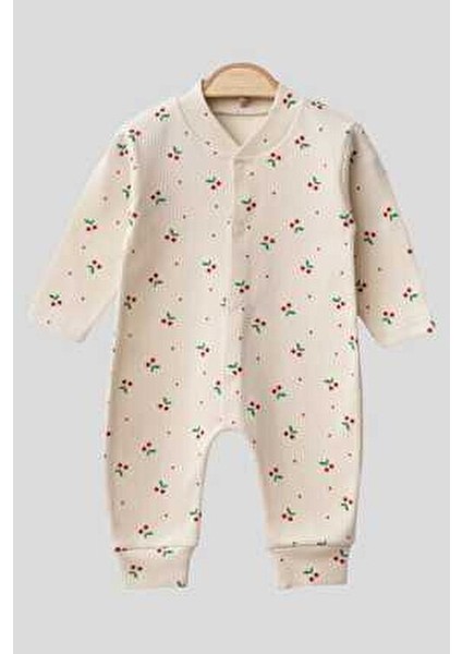 Kız Bebek Kirazlı Baskılı Çıtçıtlı Yenidoğan Bebek Tulumu %100 Pamuk Esnek 1-3-6 Aylık fırsatları