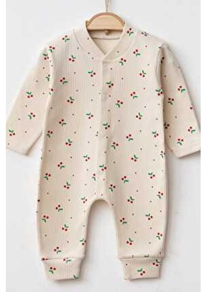 Kız Bebek Kirazlı Baskılı Çıtçıtlı Yenidoğan Bebek Tulumu %100 Pamuk Esnek 1-3-6 Aylık indirimleri