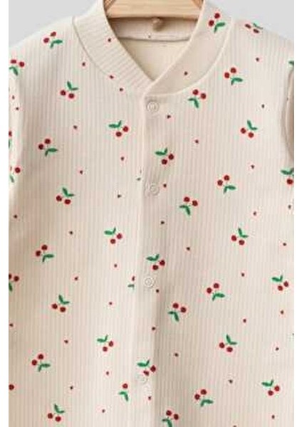 Kız Bebek Kirazlı Baskılı Çıtçıtlı Yenidoğan Bebek Tulumu %100 Pamuk Esnek 1-3-6 Aylık