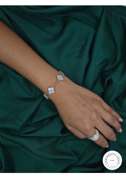 925 Ayar Gümüş Erkek ve Kadın Yonca Model Beyaz Doğal Taşlı Bileklik - Van fiyatları