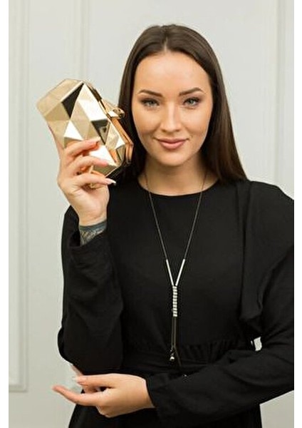 068 2200 Gold Altın Metal Abiye Çanta Geometrik Desenli Şık Tasarım indirimleri