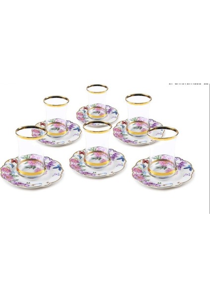 Porselen 5inch Çay Tabağı ve Çay Bardağı Bone Çay Seti 6'lı 12 Parça Set