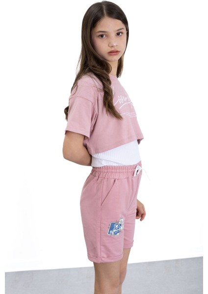 Koyu Pembe Patili Cute Baskılı Kız Çocuk Beli Lastikli Şort 20758 fiyatları