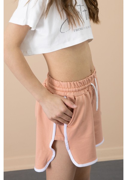 Somon Yanları Yırtmaçlı Çiçek Baskılı Beli Lastikli Kız Çocuk Şort 20742 fiyatları