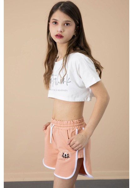 Somon Yanları Yırtmaçlı Çiçek Baskılı Beli Lastikli Kız Çocuk Şort 20742 fırsatları