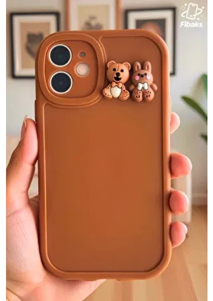 Iphone 12 Uyumlu Kılıf Tasarımlı Desenli Kamera Korumalı Ayıcık ve Tavşan Yumuşak Silikon Kapak