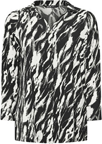 Büyük Beden V Yaka Uzun Kollu Düğmeli Desenli Esnek Gömlek 322166