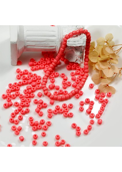 Karpuz Pembesi Renk 4 mm Yaklaşık 660 Adet / 60 Gram Cam Boncuk Oya Yazma Bileklik ve Kolye modelleri