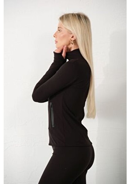 Siyah Water Proof Fermuar Çift Cepli Light Warm Running Ceketi Eşofman Üstü