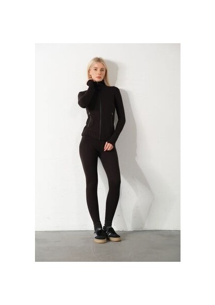 Siyah Water Proof Fermuar Çift Cepli Light Warm Running Ceketi Eşofman Üstü