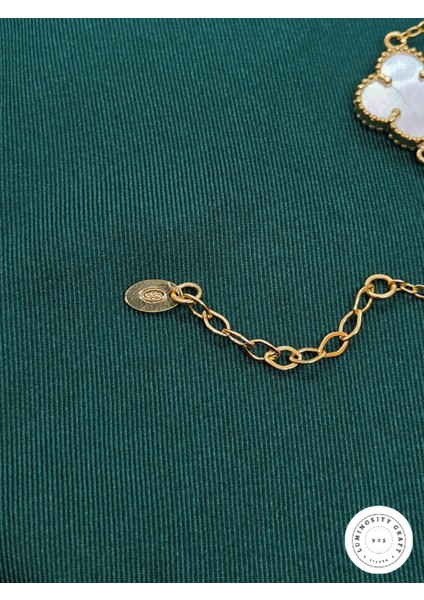 925 Ayar Gümüş Erkek ve Kadın Yonca Model Altın Kaplama Beyaz Doğal Taşlı Bileklik - Van modelleri