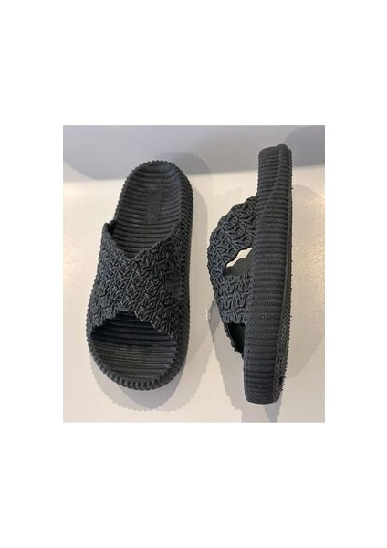 Hasır Görünümlü Kalın Taban Full Kaydırmaz Plastik Kadın Islak Zemin Ev ve Sokak Terliği