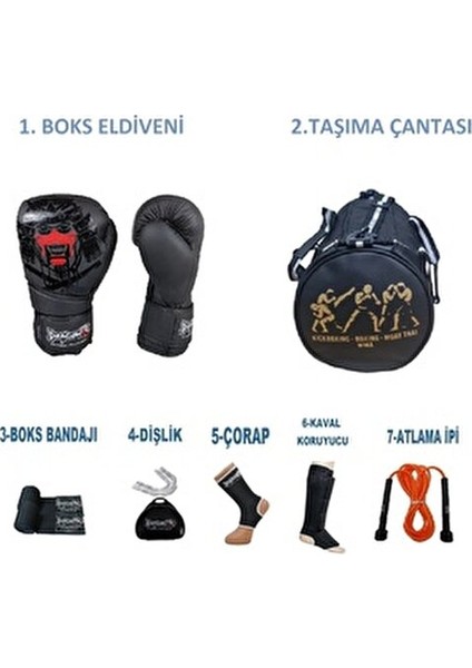 Gifttoom, Kıck Boks Sporcu Çantalı Antrenman Seti Boxing Gloves, Dragon Yakuza Boks Eldiveni Seti