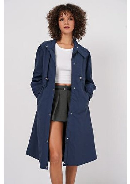 5939 Astarlı Uzun Trençkot - Lacivert