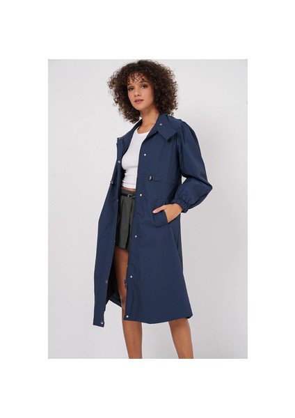 5939 Astarlı Uzun Trençkot - Lacivert modelleri