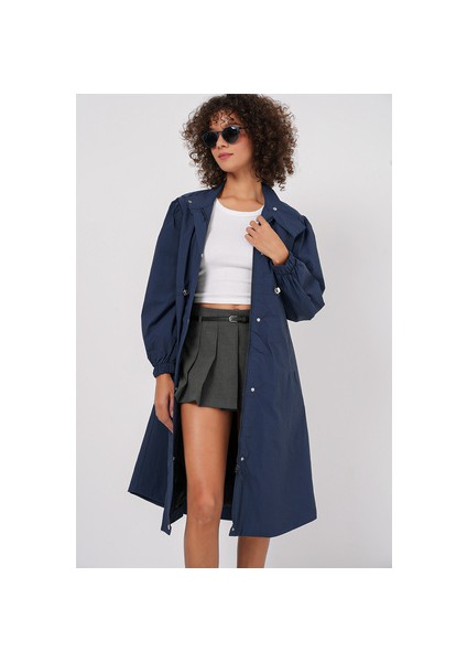 5939 Astarlı Uzun Trençkot - Lacivert fırsatları