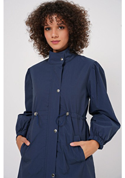 5939 Astarlı Uzun Trençkot - Lacivert indirimleri