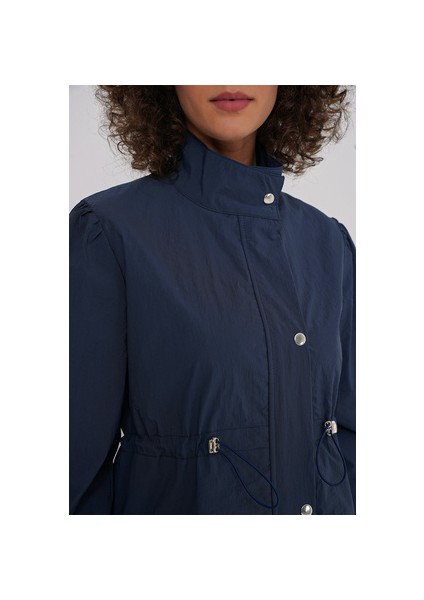 5939 Astarlı Uzun Trençkot - Lacivert