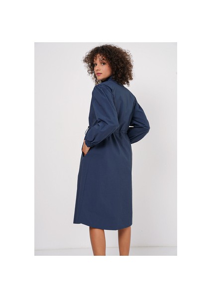 5939 Astarlı Uzun Trençkot - Lacivert