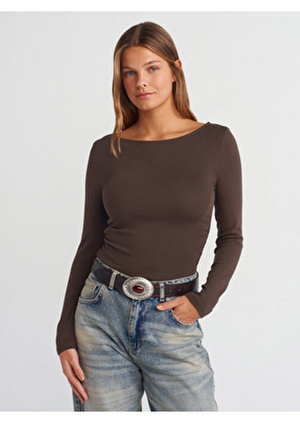 31401 Büzgülü Kayık Yaka Top-Koyu Kahve fırsatları