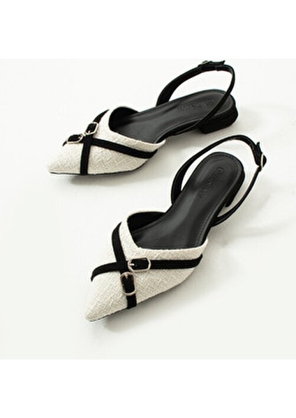 Şıklığın Simgesi Kadın Siyah ve Beyaz Sivri Burunlu Topuklu Babet Ayakkabı fiyatları