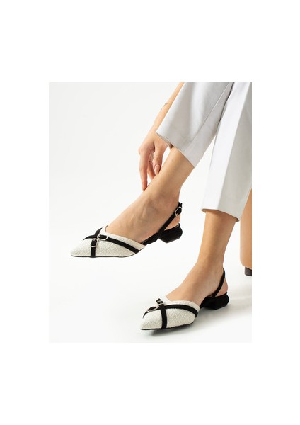 Şıklığın Simgesi Kadın Siyah ve Beyaz Sivri Burunlu Topuklu Babet Ayakkabı modelleri