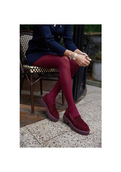 Alberto Kadın Bordo Gercek Deri Suet Loafer Ayakkabi