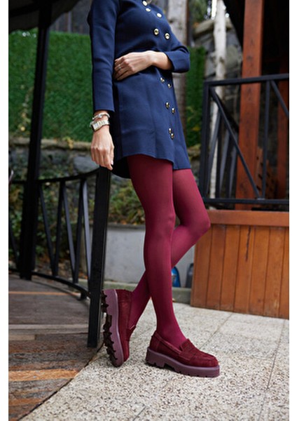 Alberto Kadın Bordo Gercek Deri Suet Loafer Ayakkabi