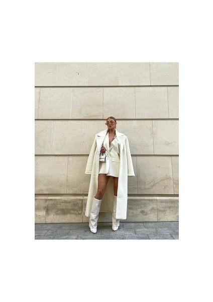 Volante Kadın Beyaz Topuklu Çizme Suni Deri Orta Boy Kalın Topuk ile Günlük Kullanım indirimleri