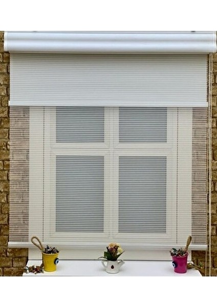 Çift Mekanizmalı Zincir Desenli Beyaz Tül+Stor Perde Polyester Kumaş ile Şık Tasarım indirimleri