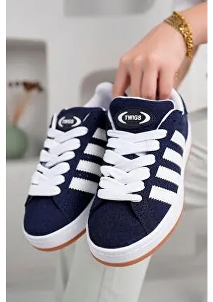 Unisxe Klasik Bağcıklı Ortopedik Spor Sneaker Ayakkabı-Lacivert