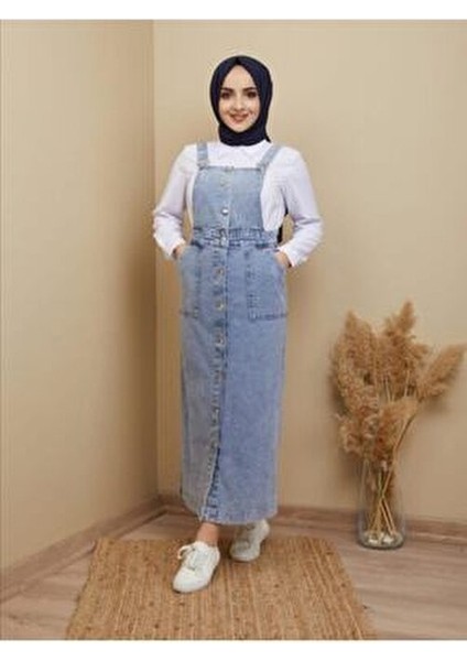 Kadın Koyu Mavi Kot Salopet