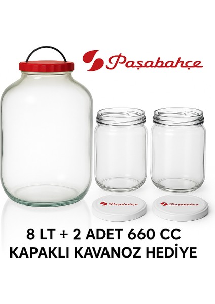 Hatesahome Paşabahçe 8 Lt Cam Kavanoz – Beyaz Metal Kapaklı + 2 Adet 660 cc Hediye Kavanoz” fiyatları
