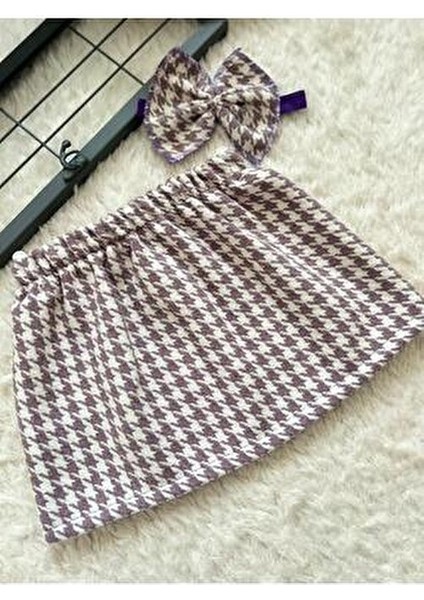 Kazayağı Etek ve Bandana Seti Armürlü Desenli Mor Renkli Kadın Aksesuar