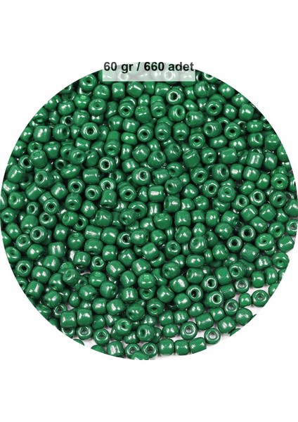 Koyu Yeşil Renk 4 mm Yaklaşık 660 Adet / 60 Gram Cam Boncuk Oya Yazma Bileklik ve Kolye