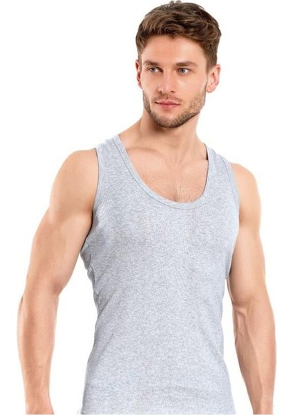 Erkek Ribana Esnek Pamuklu Gri Atlet TER0102 6'lı Paket + Kom Slip Gri Külot TER0109 6'lı Paket