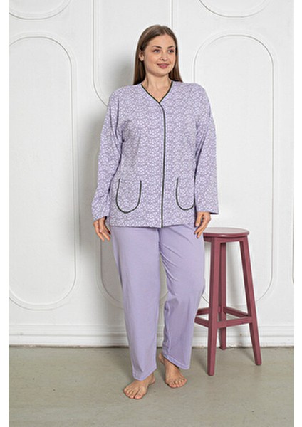 %100 Pamuklu Uzun Kollu Boydan Düğmeli Büyük Beden Kadın Pijama Takımı 206 fiyatları